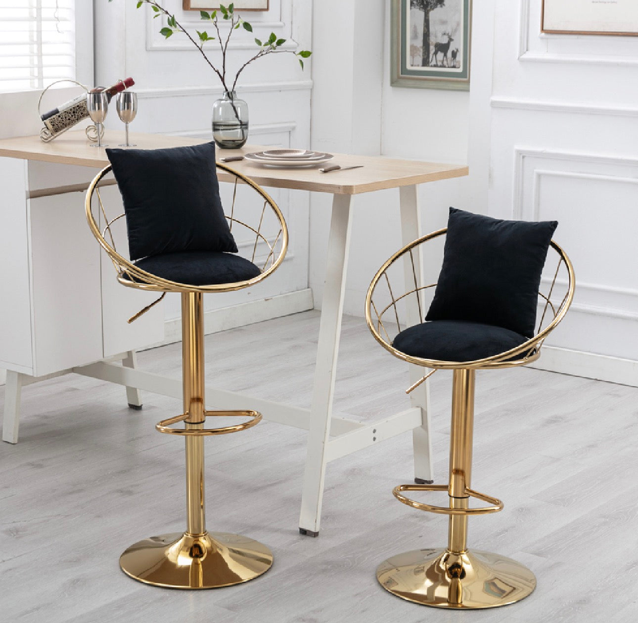 Luxe Velvet Bar Stool (Adjustable | Gold Frame | Set of 2)