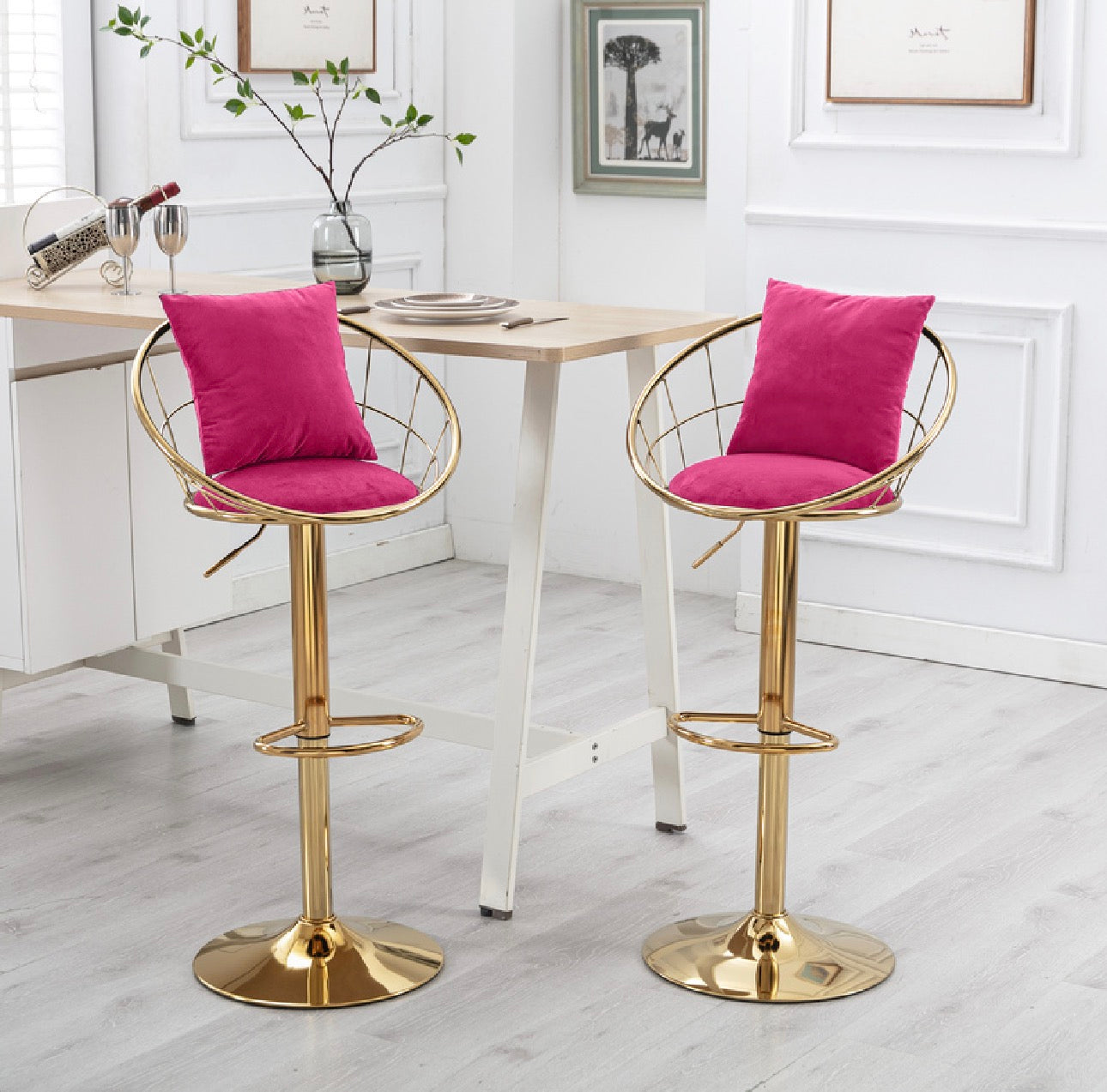 Luxe Velvet Bar Stool (Adjustable | Gold Frame | Set of 2)