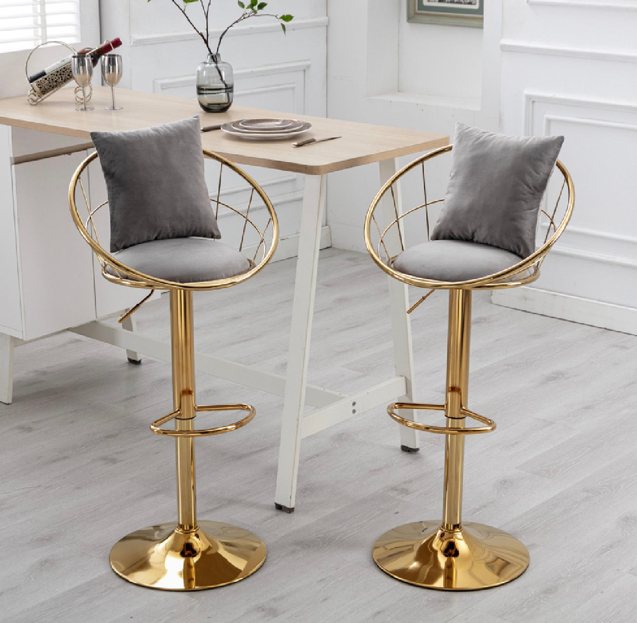 Luxe Velvet Bar Stool (Adjustable | Gold Frame | Set of 2)