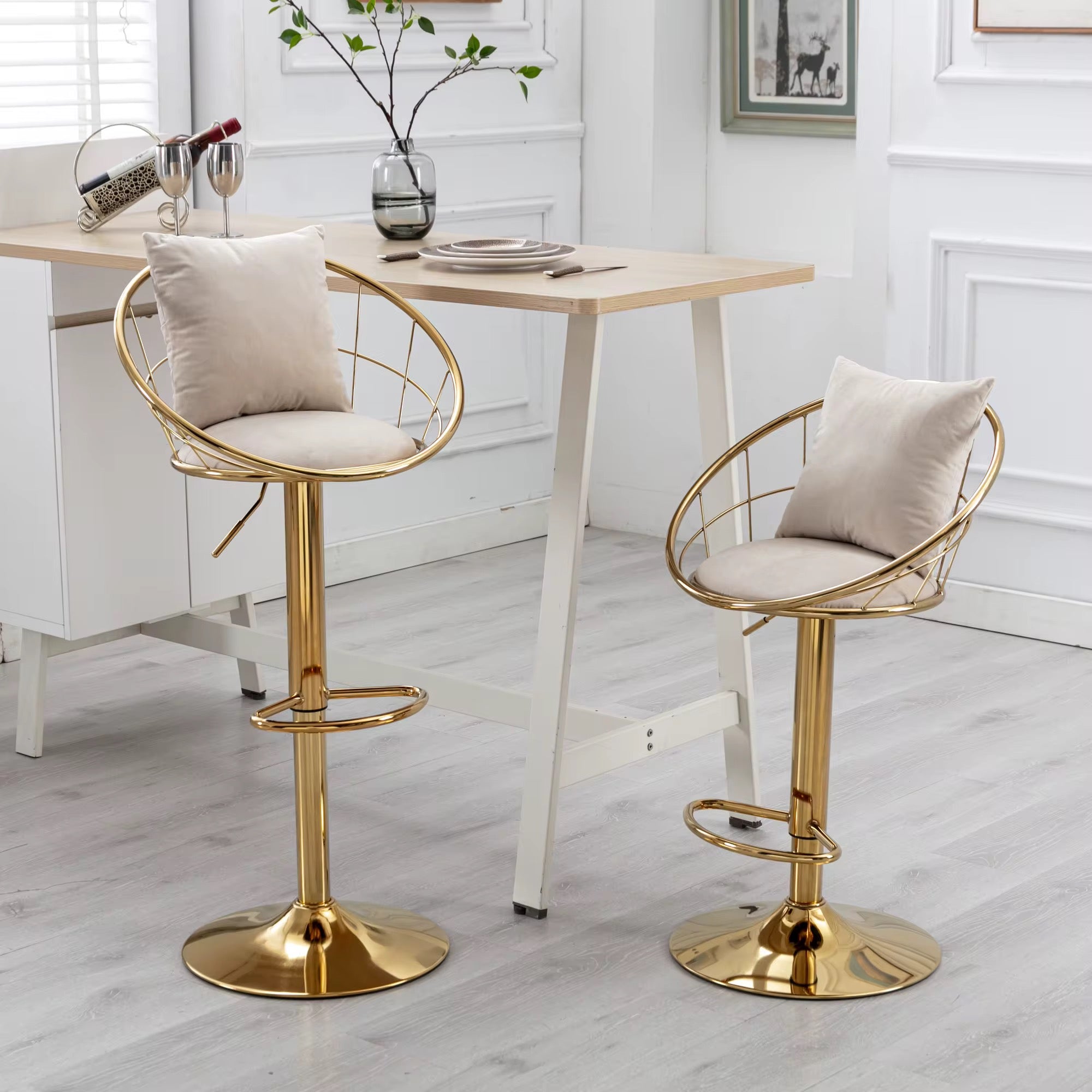 Luxe Velvet Bar Stool (Adjustable | Gold Frame | Set of 2)