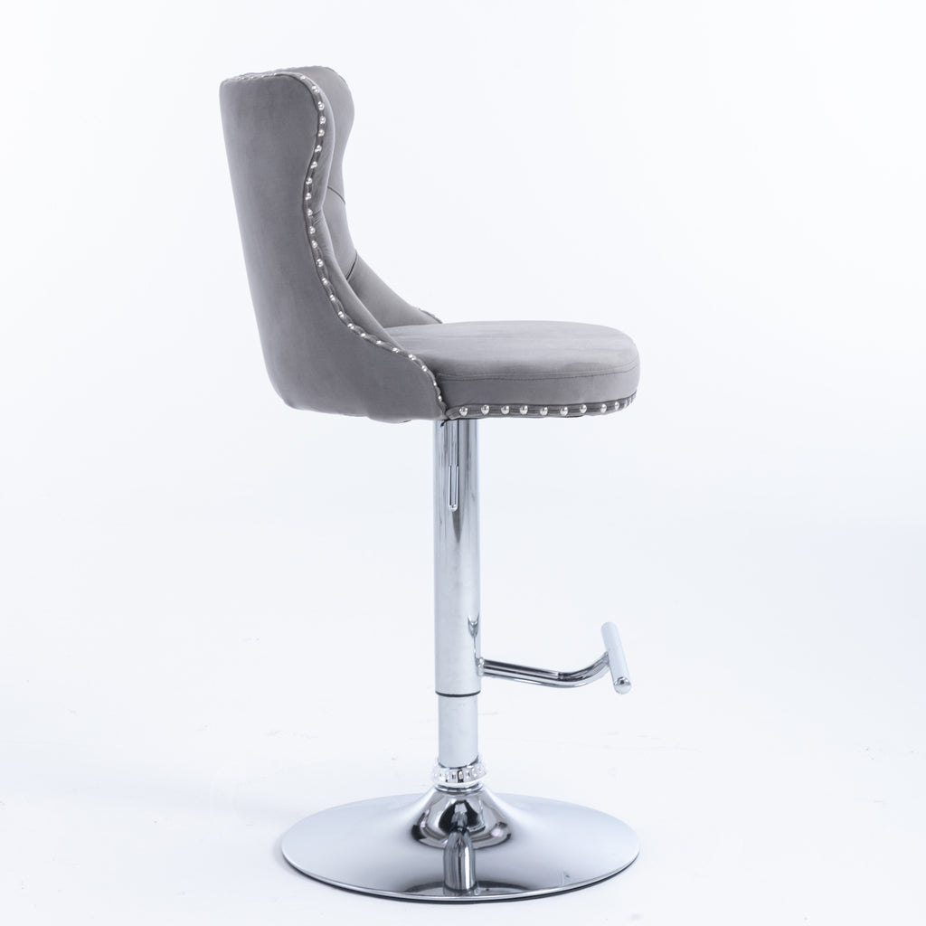 Swivel Velvet Barstools – Modern Adjustable Bar Chairs with Tufted Backrest